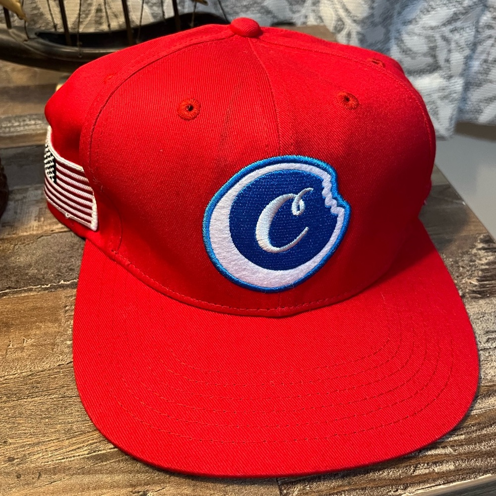 Men’s Vibrant Red Cap with Blue Cookies Emblem